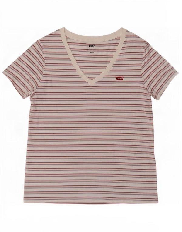 Levi's Womens T-Shirt Top UK 10 Small White Striped Cotton