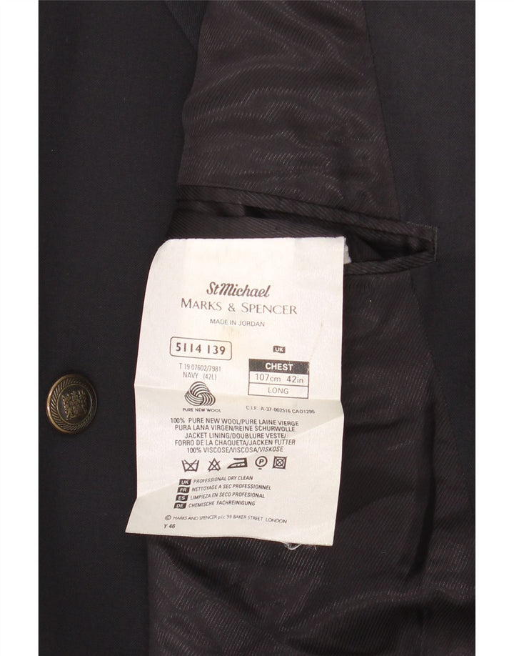 MARKS & SPENCER Mens Double Breasted Blazer Jacket UK 42 Large Navy Blue