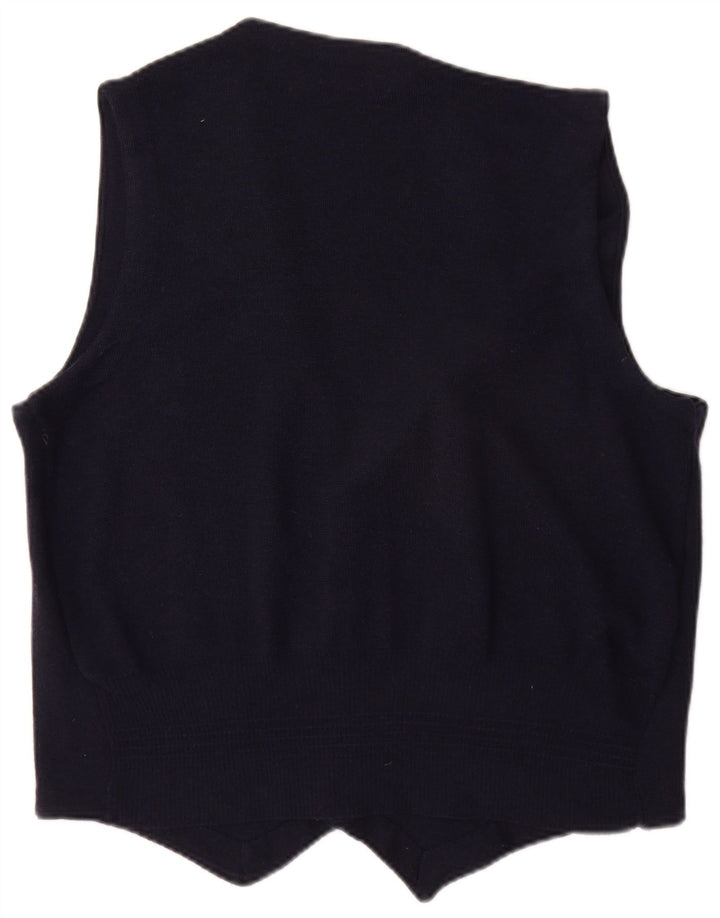 DAVID SADDLER Mens Waistcoat Medium Navy Blue Merino Wool