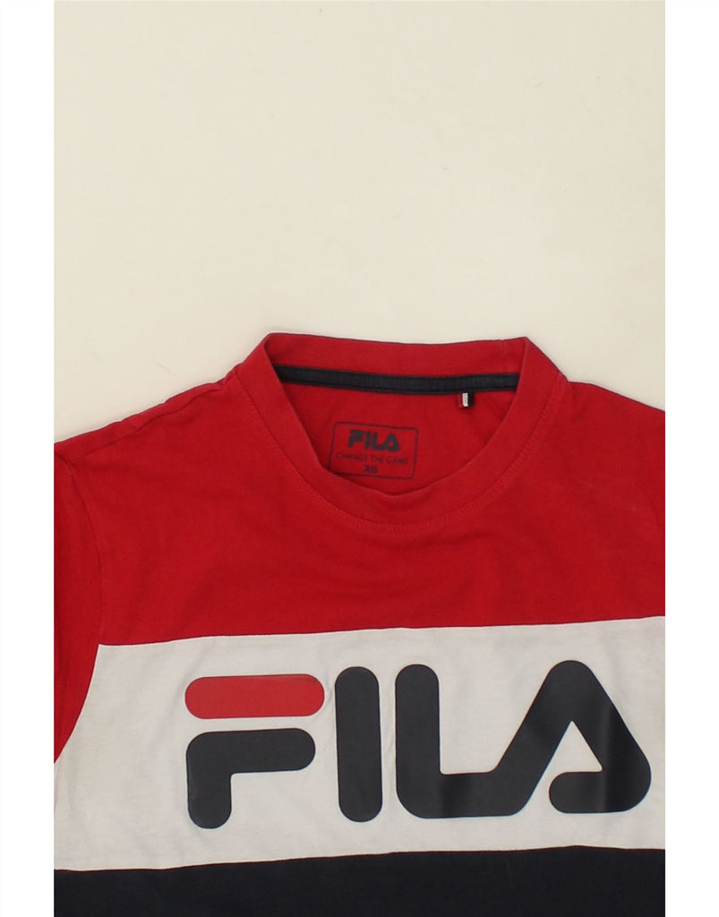 FILA Mens Graphic T-Shirt Top XS Navy Blue Colourblock | Vintage Fila | Thrift | Second-Hand Fila | Used Clothing | Messina Hembry 