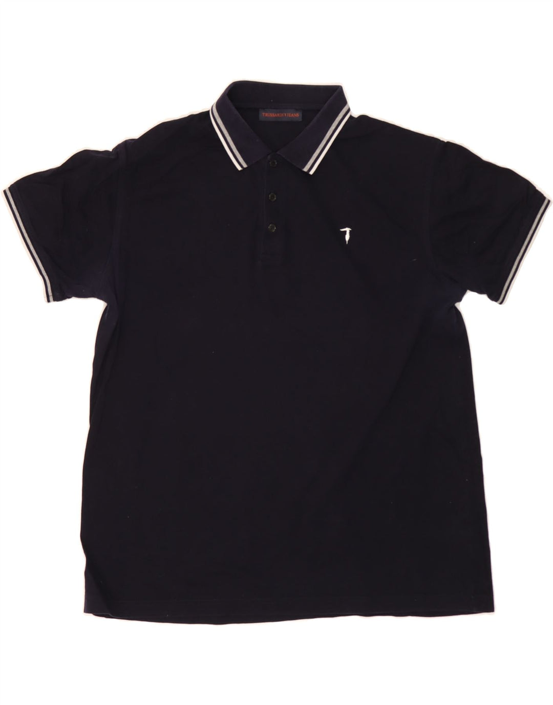 TRUSSARDI JEANS Mens Polo Shirt Large Navy Blue Vintage Trussardi Jeans and Second-Hand Trussardi Jeans from Messina Hembry 