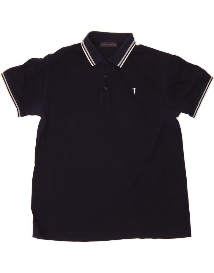 TRUSSARDI JEANS Mens Polo Shirt Large Navy Blue Vintage Trussardi Jeans and Second-Hand Trussardi Jeans from Messina Hembry 
