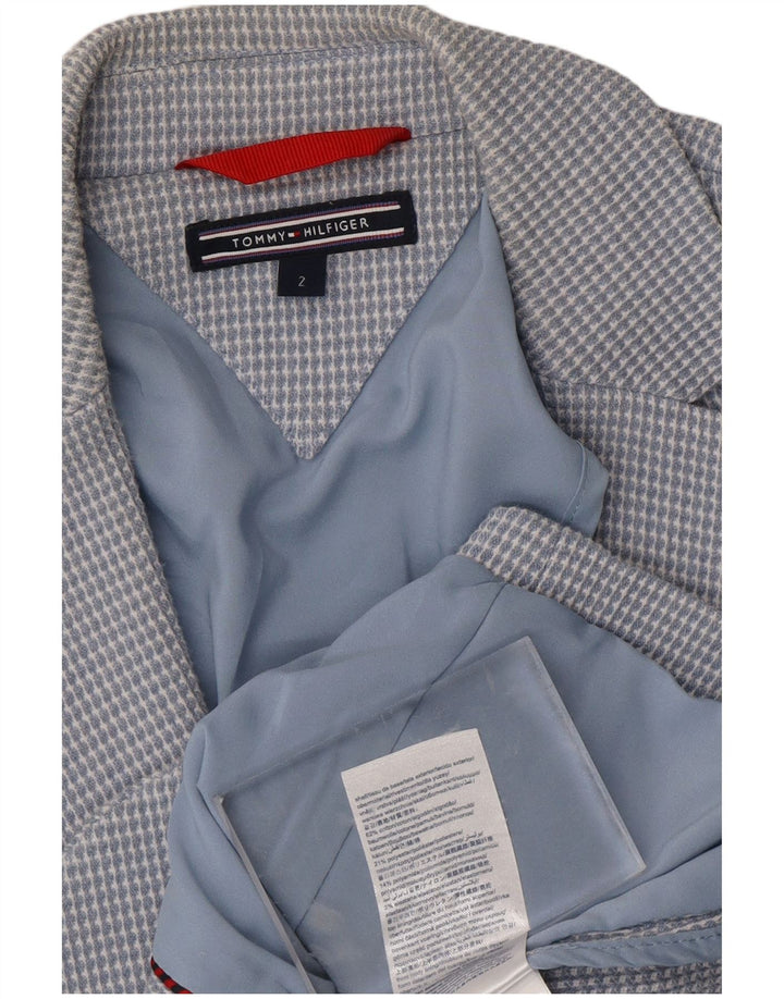 TOMMY HILFIGER Womens 2 Button Blazer Jacket US 2 XS Blue Check Cotton