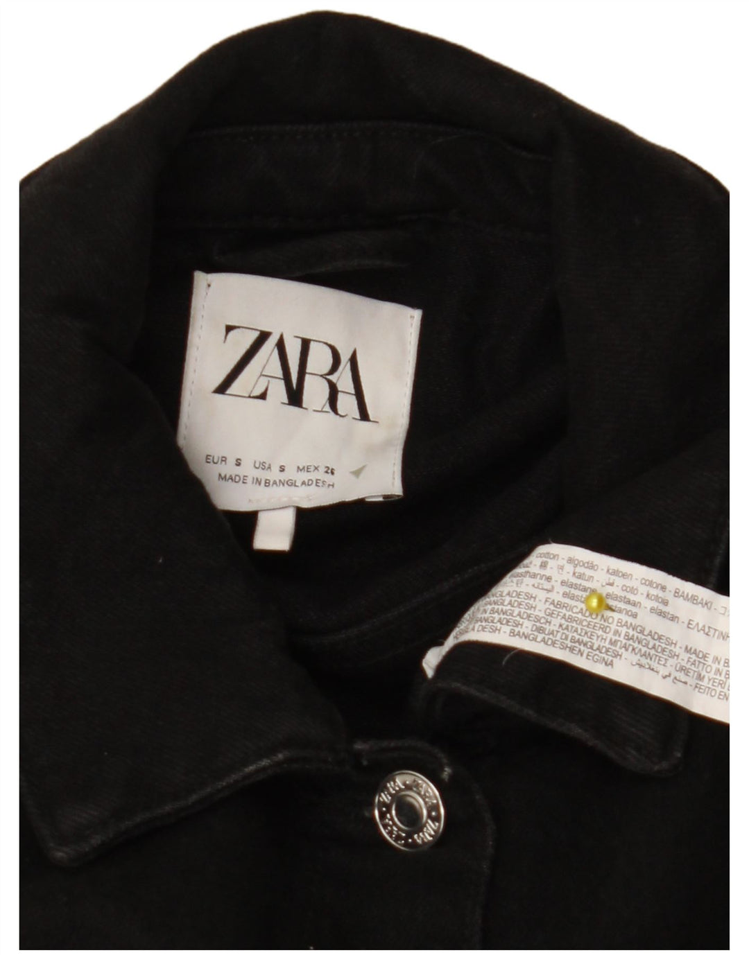 ZARA Womens Crop Denim Jacket UK 10 Small Black Cotton