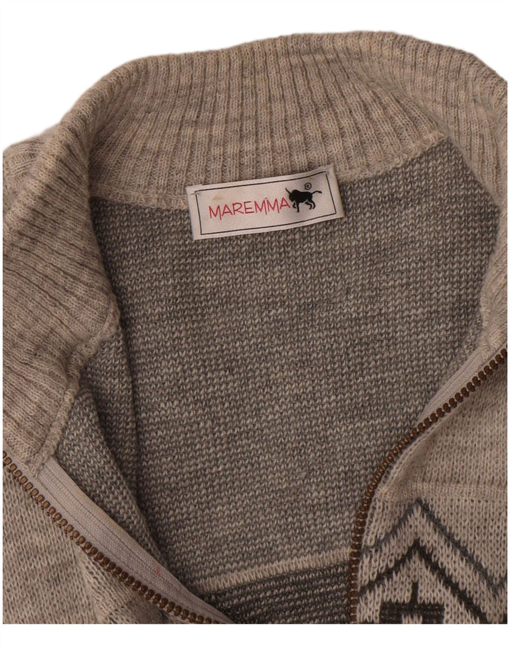 Maremma  Mens Cardigan Sweater Medium Grey Fair Isle Polyacrylic