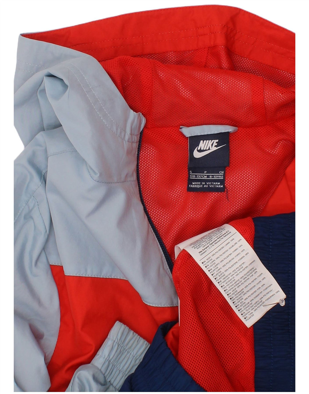 Nike Boys Hooded Rain Jacket 8-9 Years Small Navy Blue Colourblock