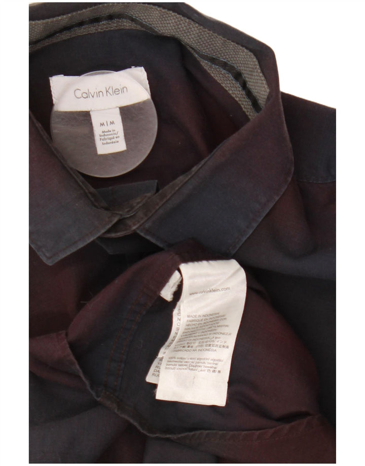 Calvin Klein Mens Shirt Medium Burgundy Plaid Cotton