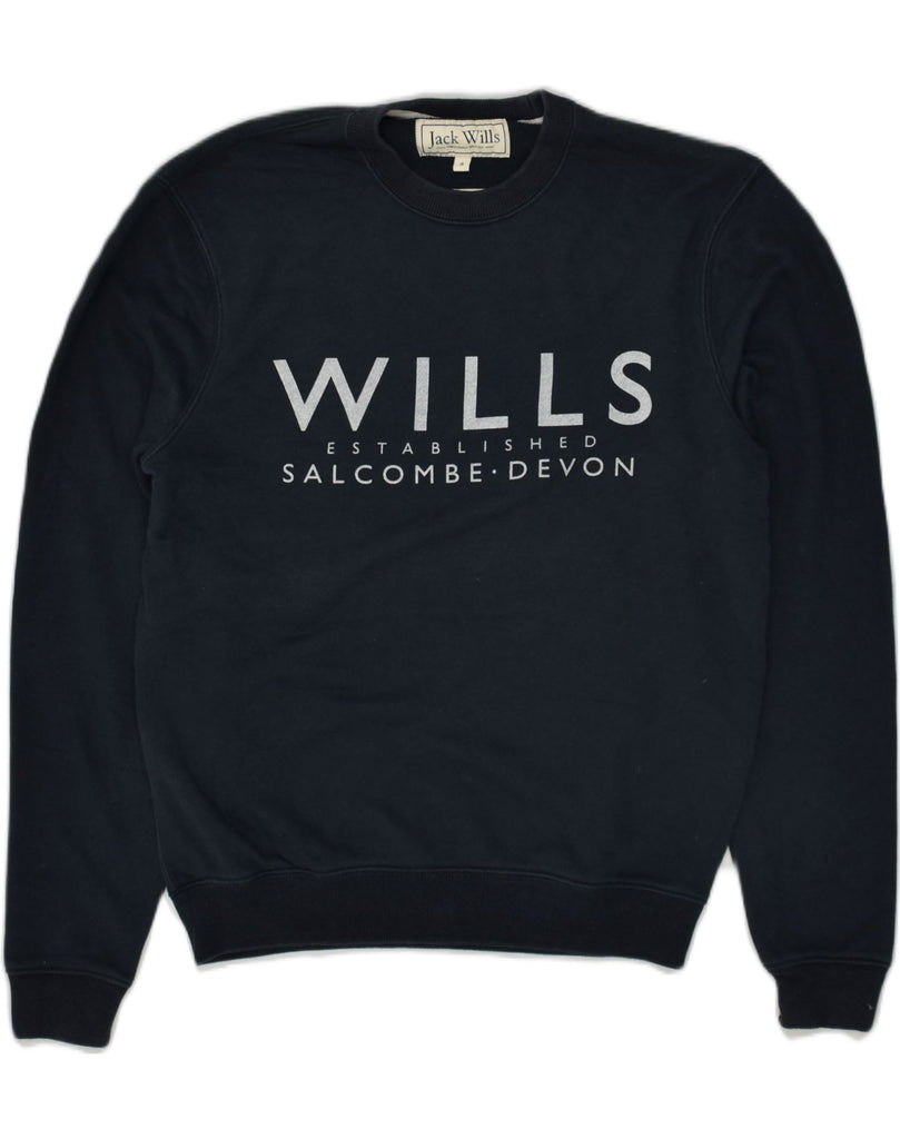 JACK WILLS Mens Graphic Classic Fit Sweatshirt Jumper Small Navy Blue | Vintage Jack Wills | Thrift | Second-Hand Jack Wills | Used Clothing | Messina Hembry 