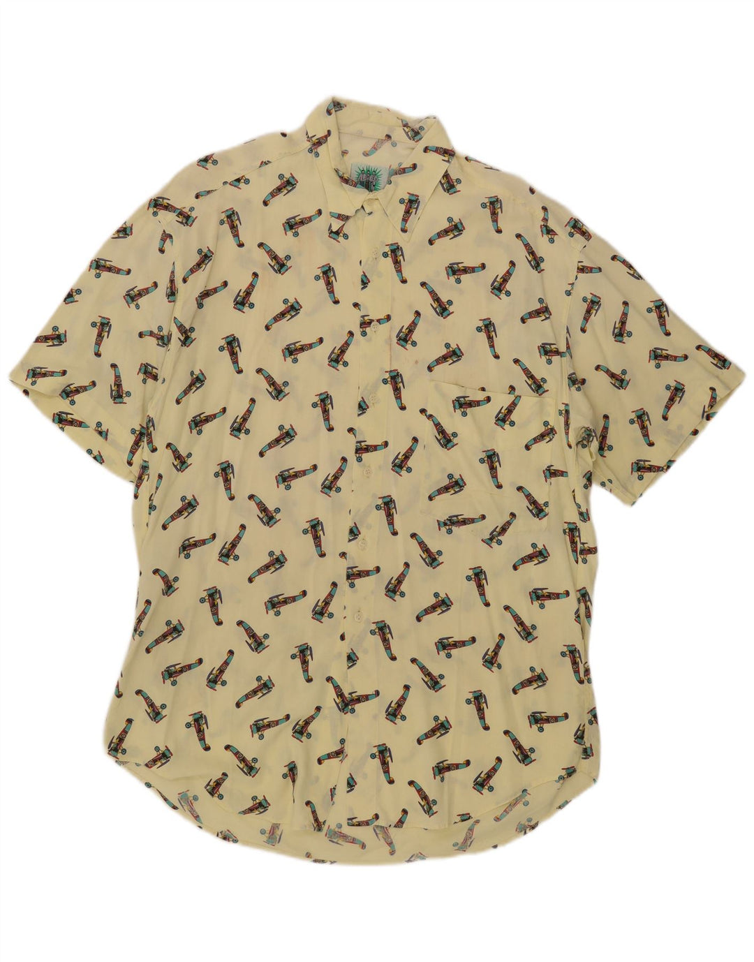 Vintage Mens Graphic Short Sleeve Shirt XL Yellow