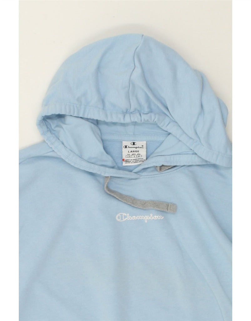 CHAMPION Womens Crop Hoodie Jumper UK 16 Large Blue Cotton | Vintage Champion | Thrift | Second-Hand Champion | Used Clothing | Messina Hembry 
