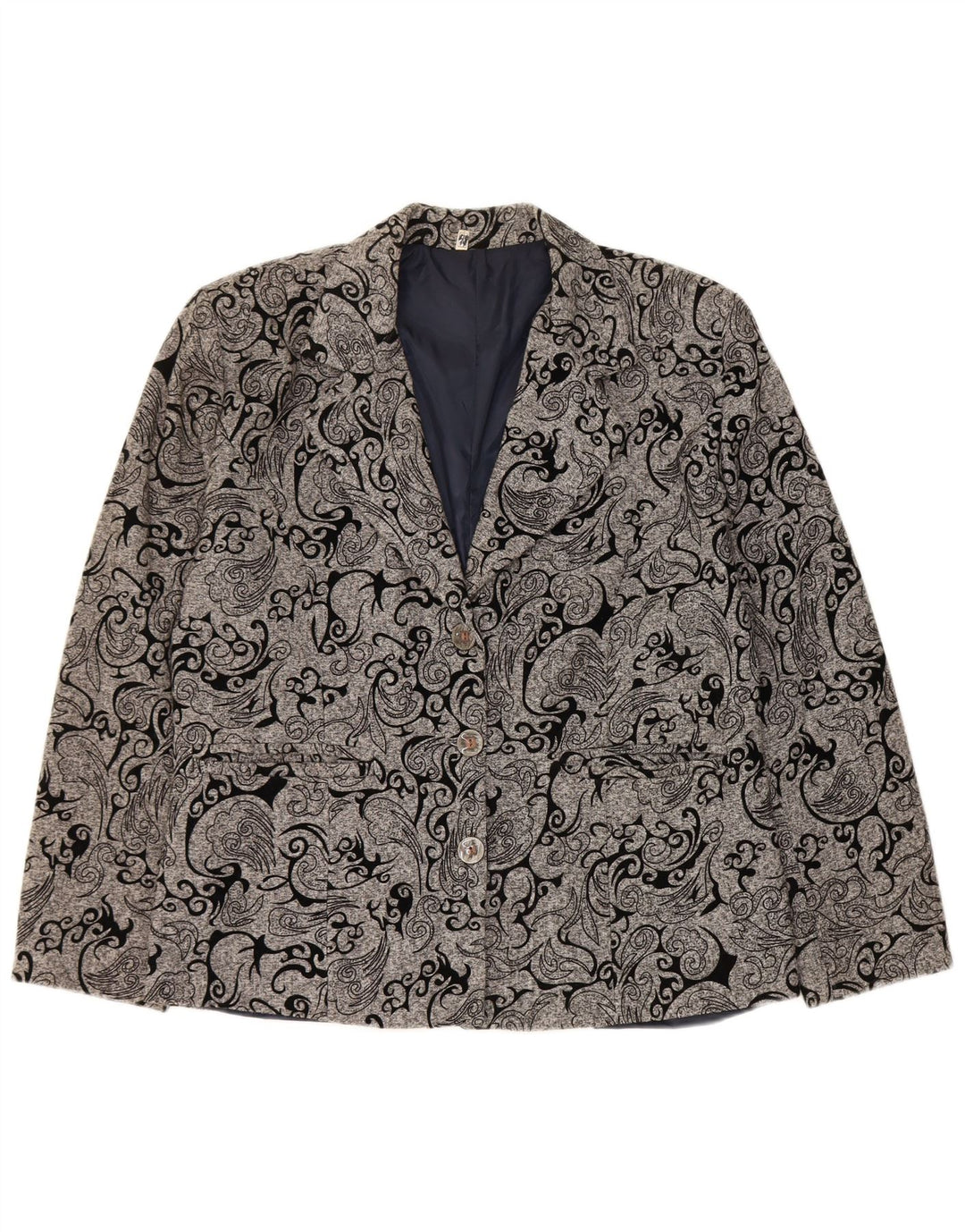 Vintage Womens 3 Button Blazer Jacket IT 48 XL Grey Paisley