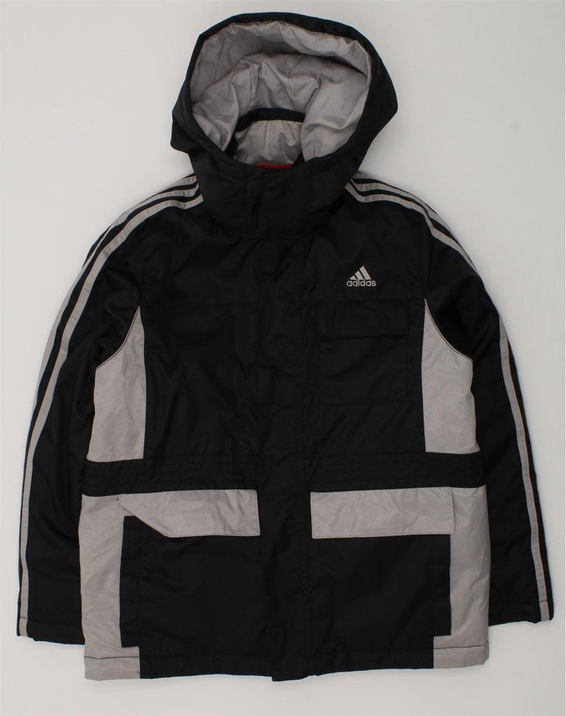 ADIDAS Boys Hooded Padded Jacket UK 28/30 9-10 Years Black Colourblock | Vintage Adidas | Thrift | Second-Hand Adidas | Used Clothing | Messina Hembry 