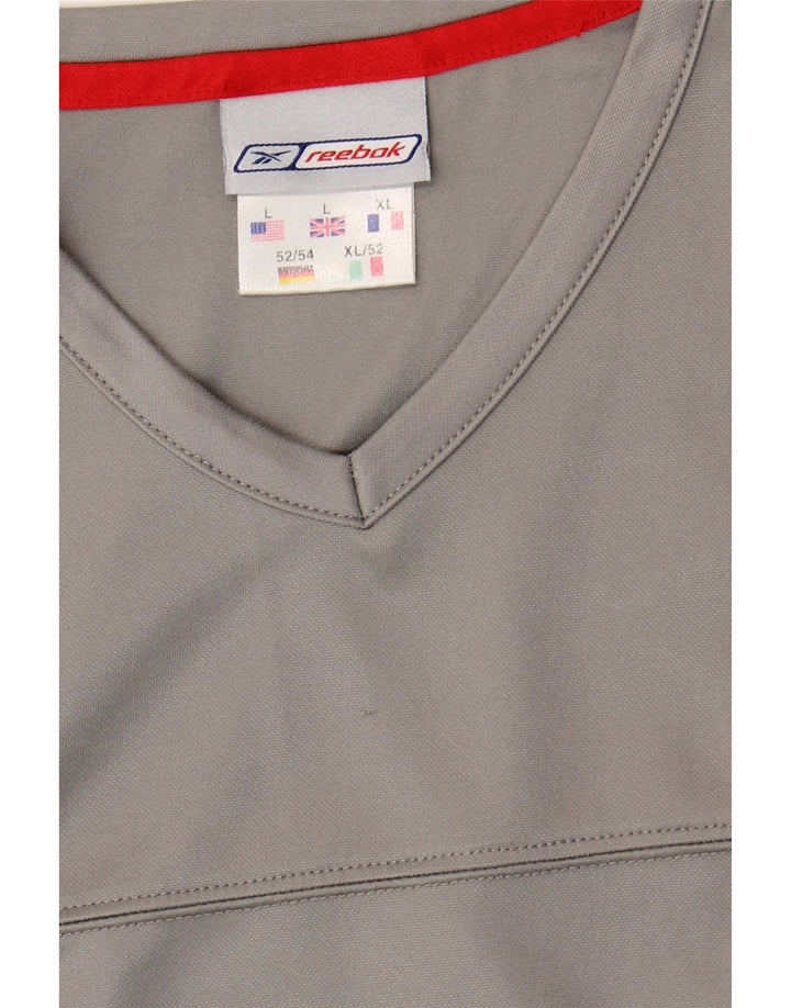 REEBOK Mens T-Shirt Top Large Grey Check Polyester Vintage Reebok and Second-Hand Reebok from Messina Hembry 