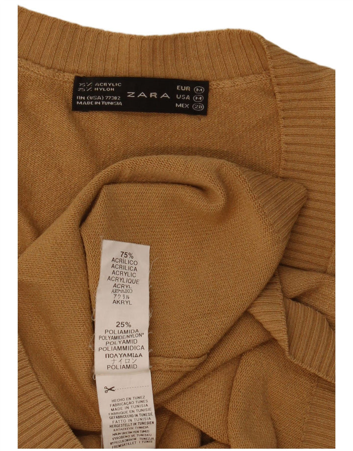 Zara Womens V-Neck Jumper Sweater UK 12 Medium Beige Acrylic