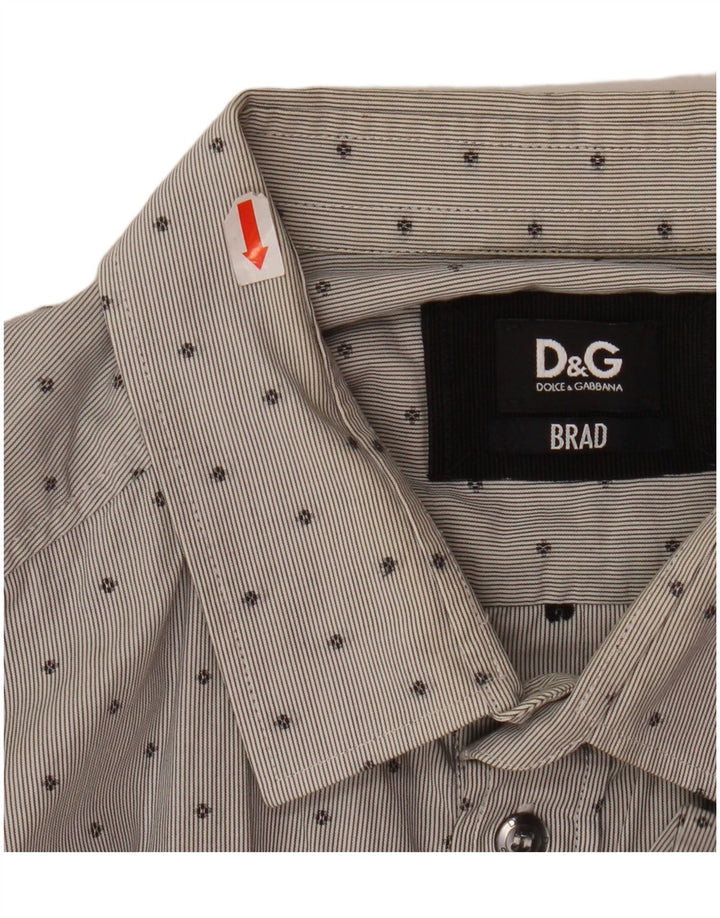 DOLCE & GABBANA Mens BRAD Shirt Medium Grey Spotted Cotton