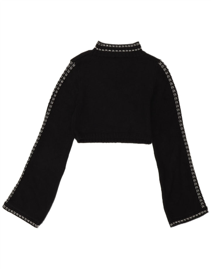Zara Womens Crop Turtle Neck Jumper Sweater UK 12 Medium Black Cotton