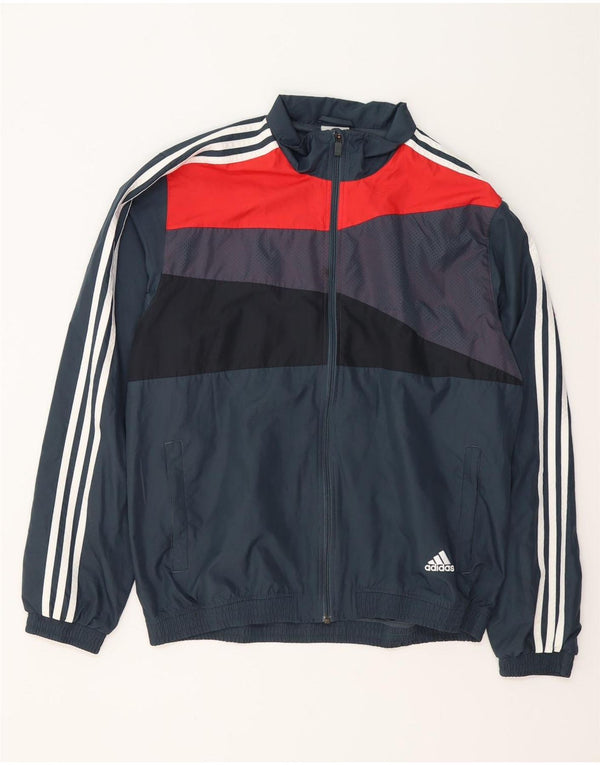 ADIDAS Mens Tracksuit Top Jacket UK 44/46 Large Navy Blue Colourblock