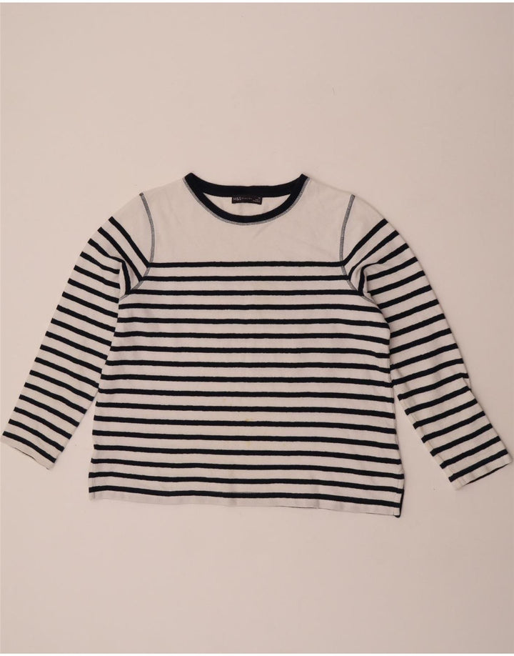 Marks & Spencer Womens Crew Neck Jumper Sweater UK 14 Large White Striped