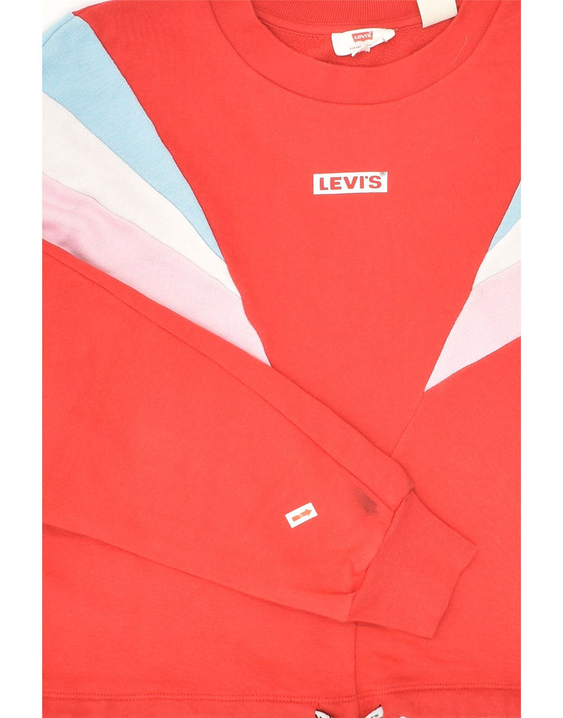 LEVI'S Womens Crop Sweatshirt Jumper UK 6 XS Orange Colourblock Cotton | Vintage Levi's | Thrift | Second-Hand Levi's | Used Clothing | Messina Hembry 