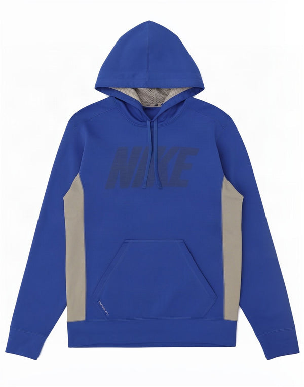 Nike Mens Therma-Fit Graphic Hoodie Jumper Small Blue Colourblock Polyester