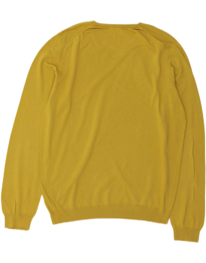 Massimo Dutti Mens V-Neck Jumper Sweater Large Yellow Cotton