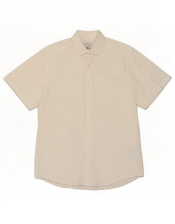 Reiss Mens Short Sleeve Slim Fit Shirt Large White Linen