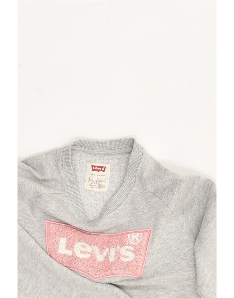 LEVI'S Girls Graphic Sweatshirt Jumper 12-13 Years Large  Grey Cotton | Vintage Levi's | Thrift | Second-Hand Levi's | Used Clothing | Messina Hembry 