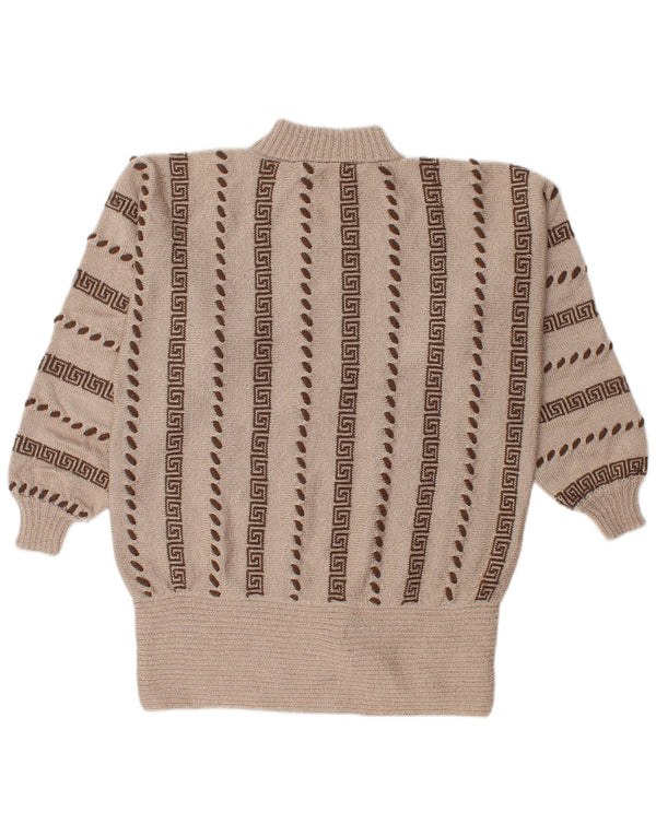 Vintage Womens Turtle Neck Jumper Sweater UK 16 Large Beige Striped