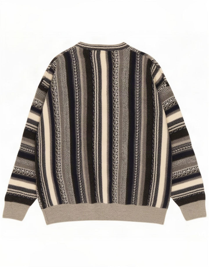 Sevres Mens V-Neck Jumper Sweater IT 50 Medium Multicoloured Striped