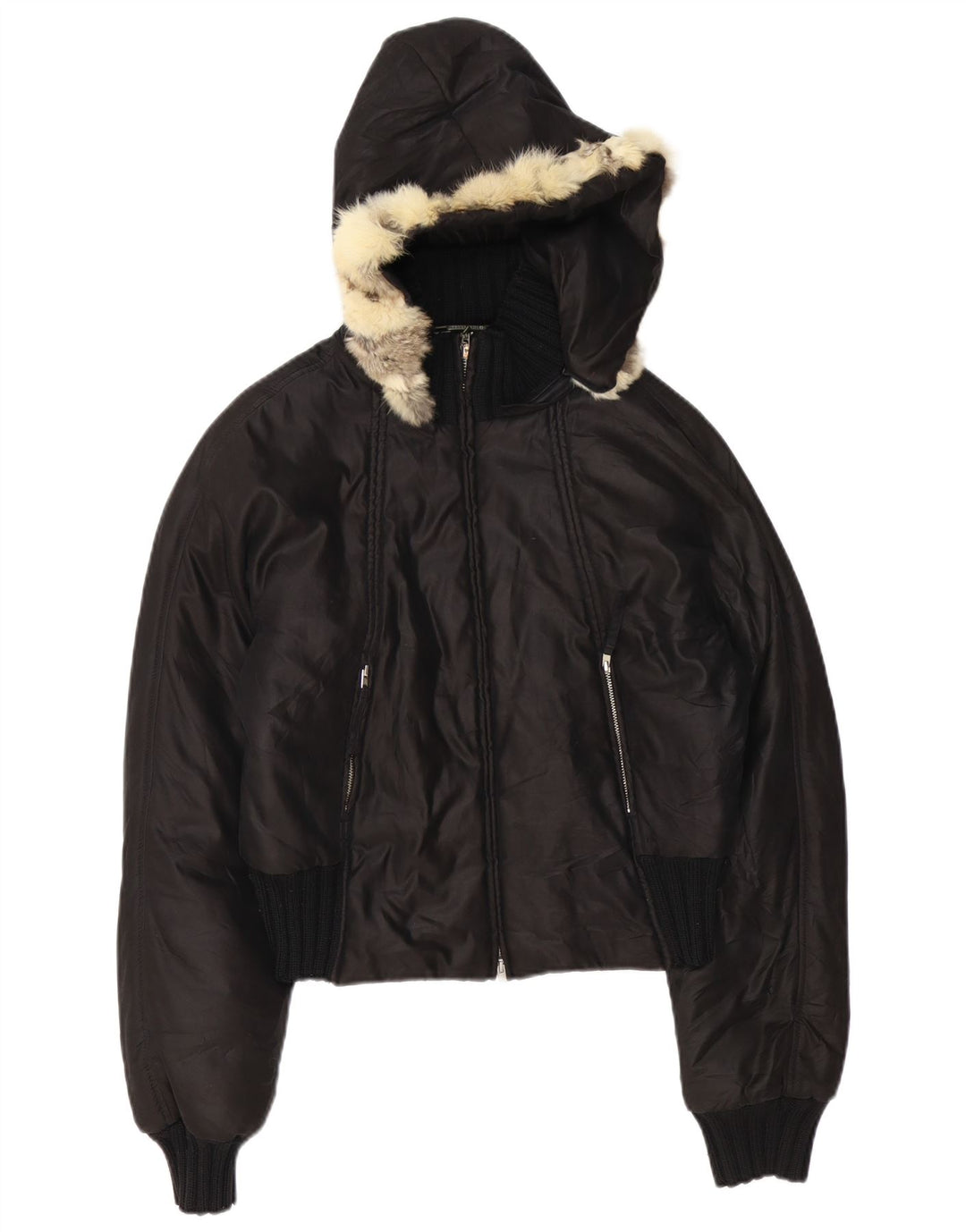 TRUSSARDI JEANS Womens Hooded Padded Jacket IT 44 Medium Black Polyamide