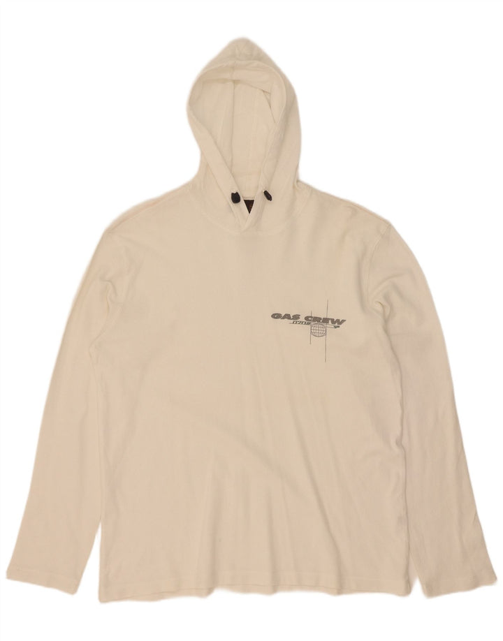 Gas Mens Hooded Graphic Top Long Sleeve Large White Cotton