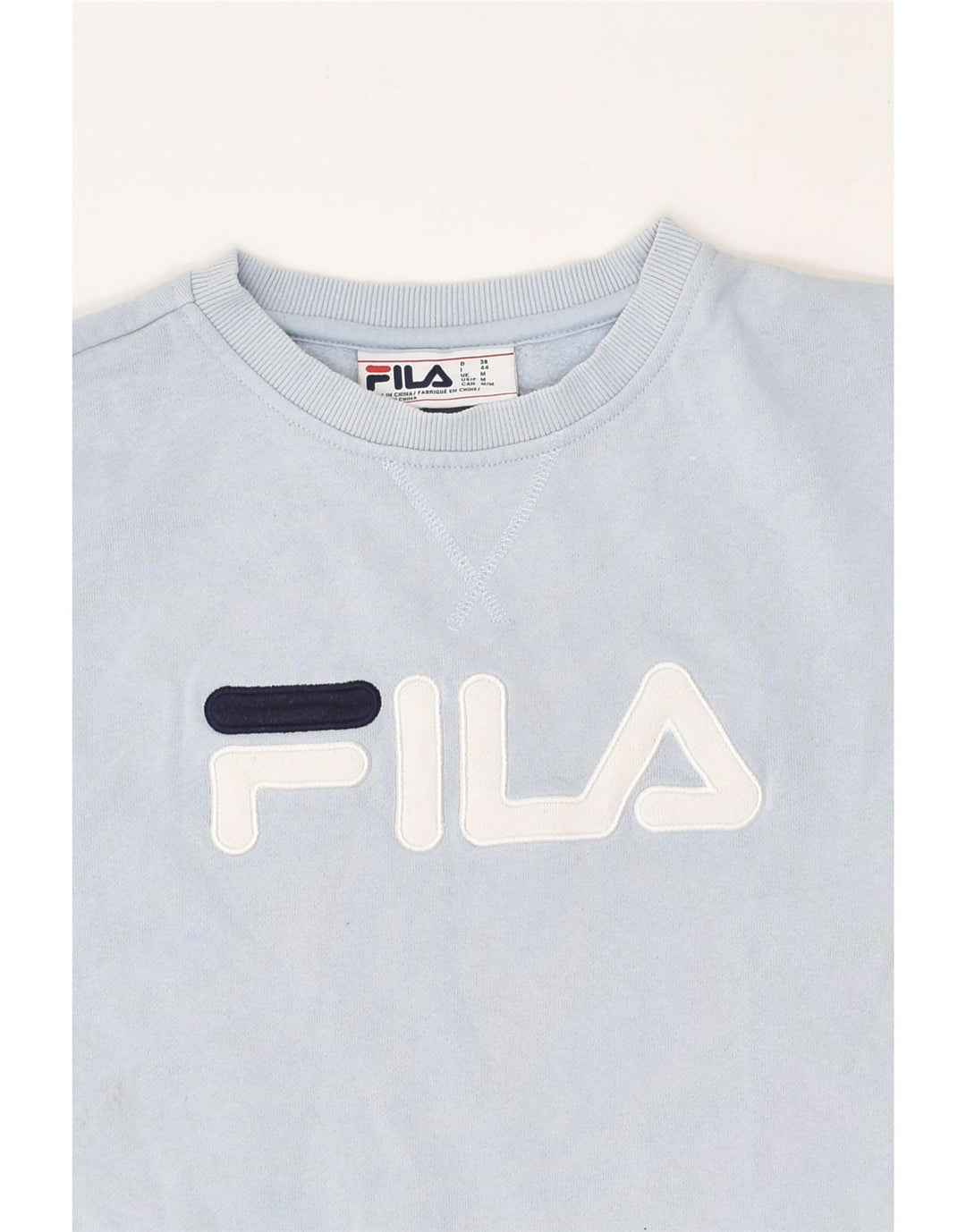 FILA Womens Graphic Sweatshirt Jumper UK 14 Medium Blue Cotton | Vintage Fila | Thrift | Second-Hand Fila | Used Clothing | Messina Hembry 