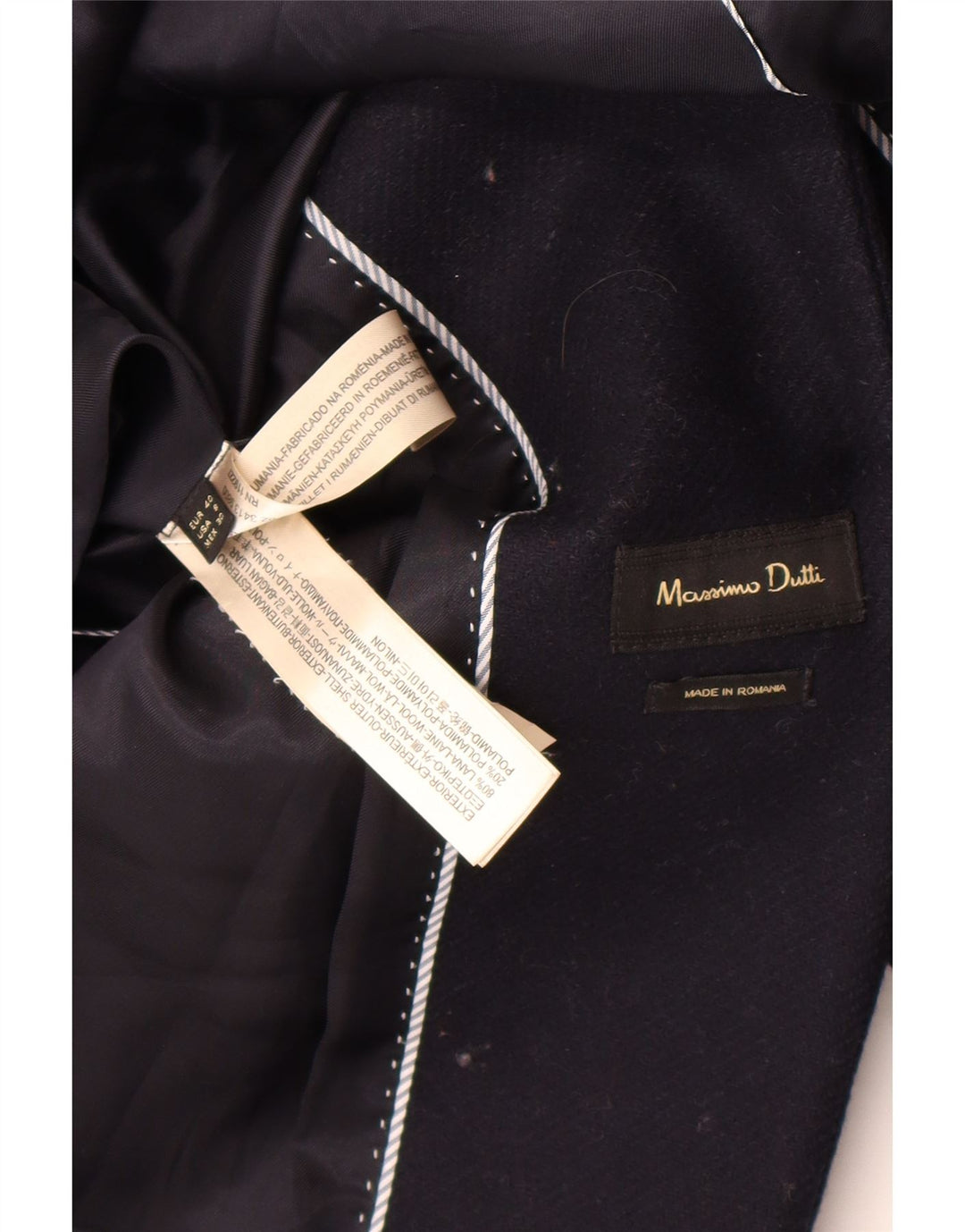 Massimo Dutti Womens Overcoat EU 40 Medium Navy Blue Wool