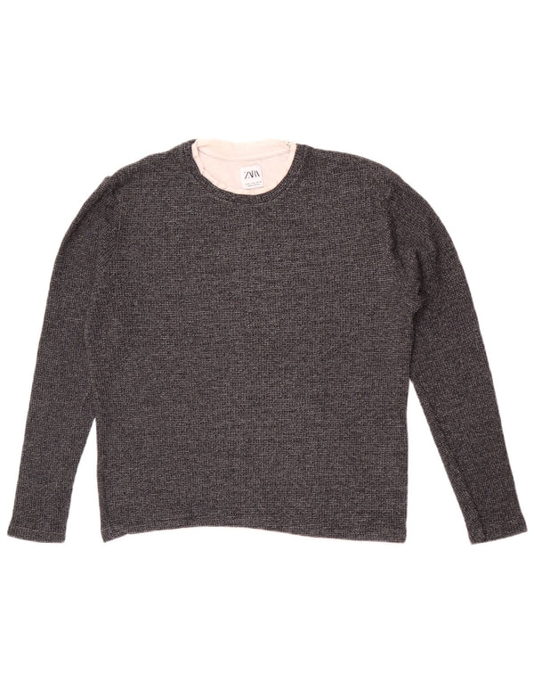 Zara Womens Crew Neck Jumper Sweater UK 14 Medium Grey Cotton