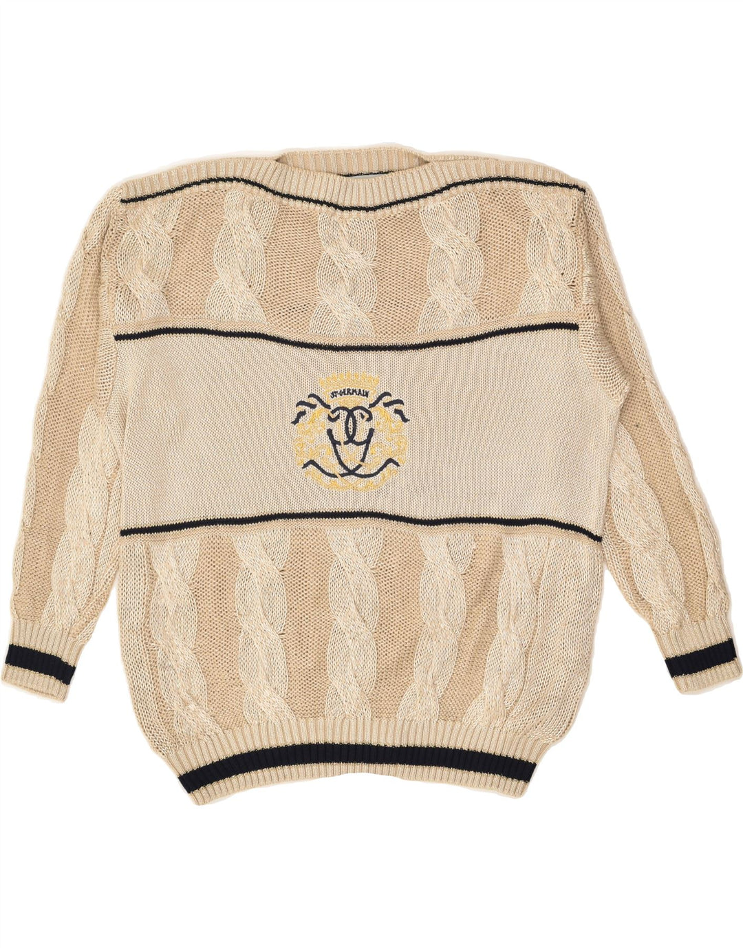 VINTAGE Womens Graphic Crew Neck Jumper Sweater EU 44 XL Beige Colourblock | Vintage Vintage | Thrift | Second-Hand Vintage | Used Clothing | Messina Hembry 