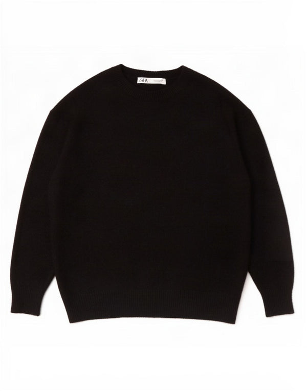 Zara Womens Oversized Crew Neck Jumper Sweater UK 10 Small Black Cashmere
