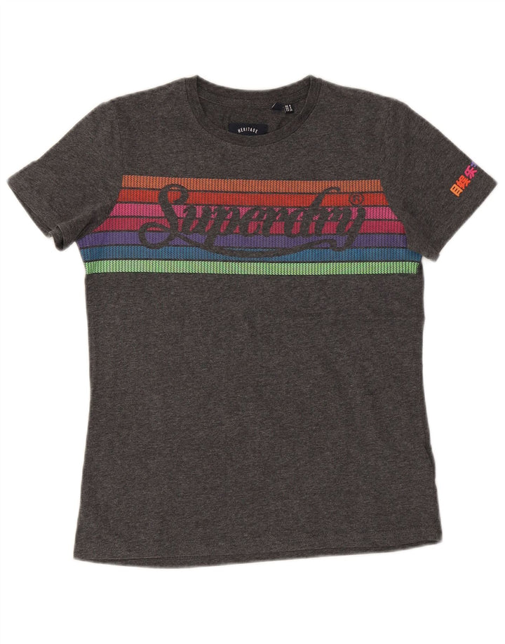 SUPERDRY Womens Heritage Graphic T-Shirt Top UK 8 Small Grey Cotton