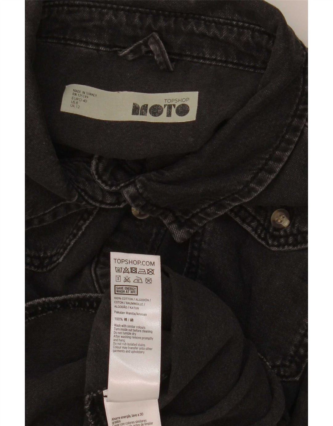Topshop Womens Denim Shirt UK 12 Medium Black Cotton