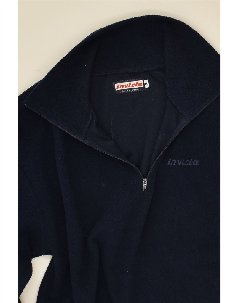 INVICTA Mens Zip Neck Fleece Jumper Medium Navy Blue Polyester | Vintage Invicta | Thrift | Second-Hand Invicta | Used Clothing | Messina Hembry 