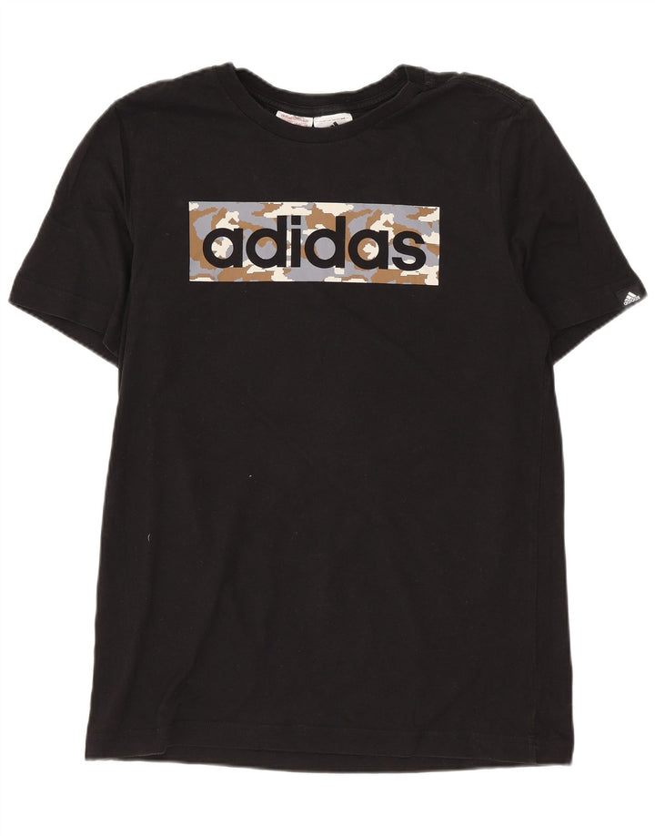 Adidas Boys Graphic T-Shirt Top 13-14 Years Black Cotton