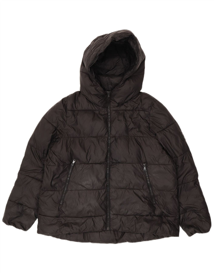 Zara Womens Hooded Padded Jacket UK 16 Large Black Polyester