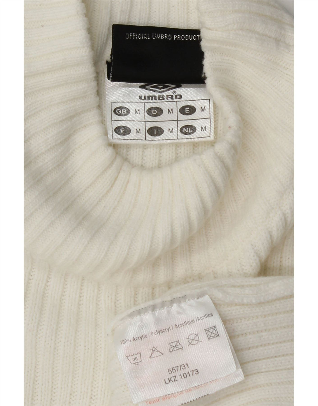 UMBRO Womens Graphic Turtle Neck Jumper Sweater UK 16 Medium White Acrylic