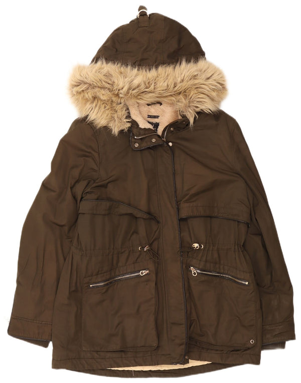 Zara Womens Trafaluc Hooded Parka Jacket UK 18 XL Khaki