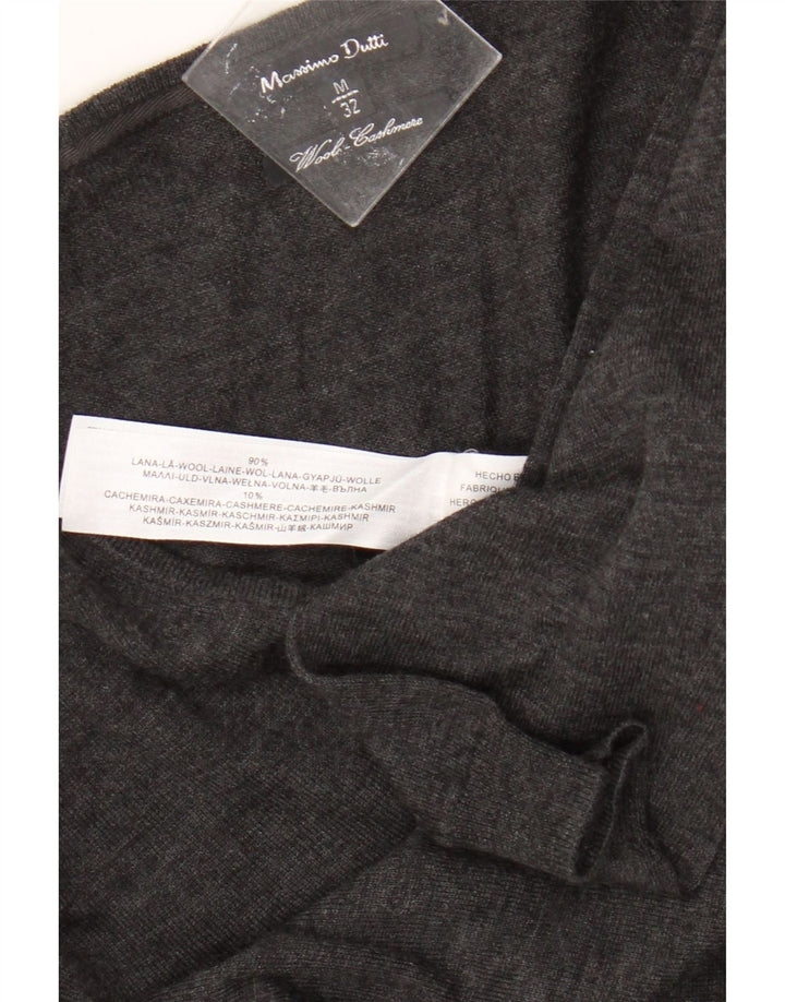 Massimo Dutti Womens V-Neck Jumper Sweater UK 12 Medium Grey Wool