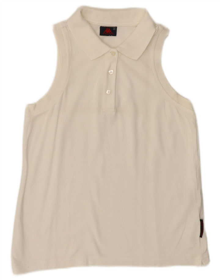KAPPA Womens Sleeveless Polo Shirt UK 12 Medium White Cotton
