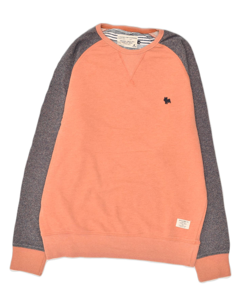 JACK & JONES Mens Sweatshirt Jumper XL Orange Colourblock Cotton | Vintage Jack & Jones | Thrift | Second-Hand Jack & Jones | Used Clothing | Messina Hembry 