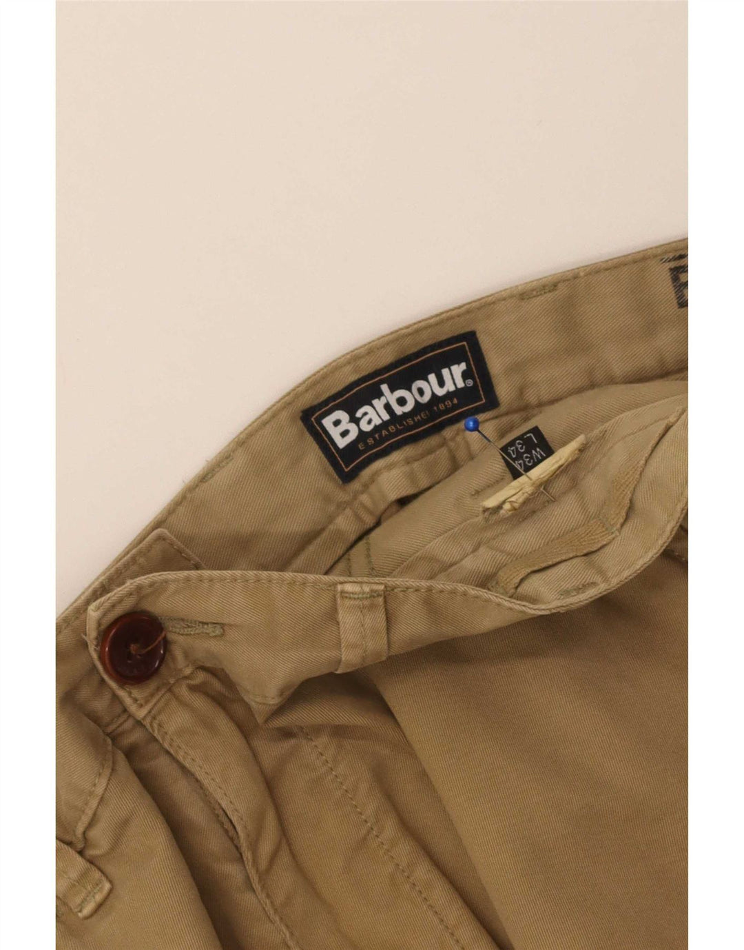 Barbour Mens Straight Chino Trousers W34 L34 Beige