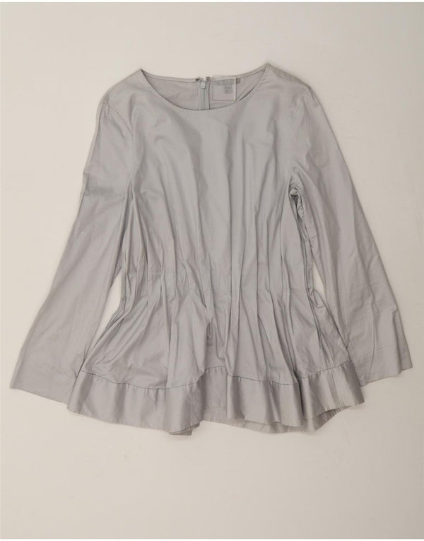 Cos Womens Long Sleeve Blouse Top EU 38 Medium Grey Cotton