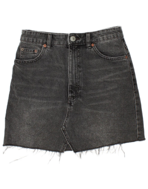 Zara Womens Mini Denim Skirt Small W26 Black Cotton