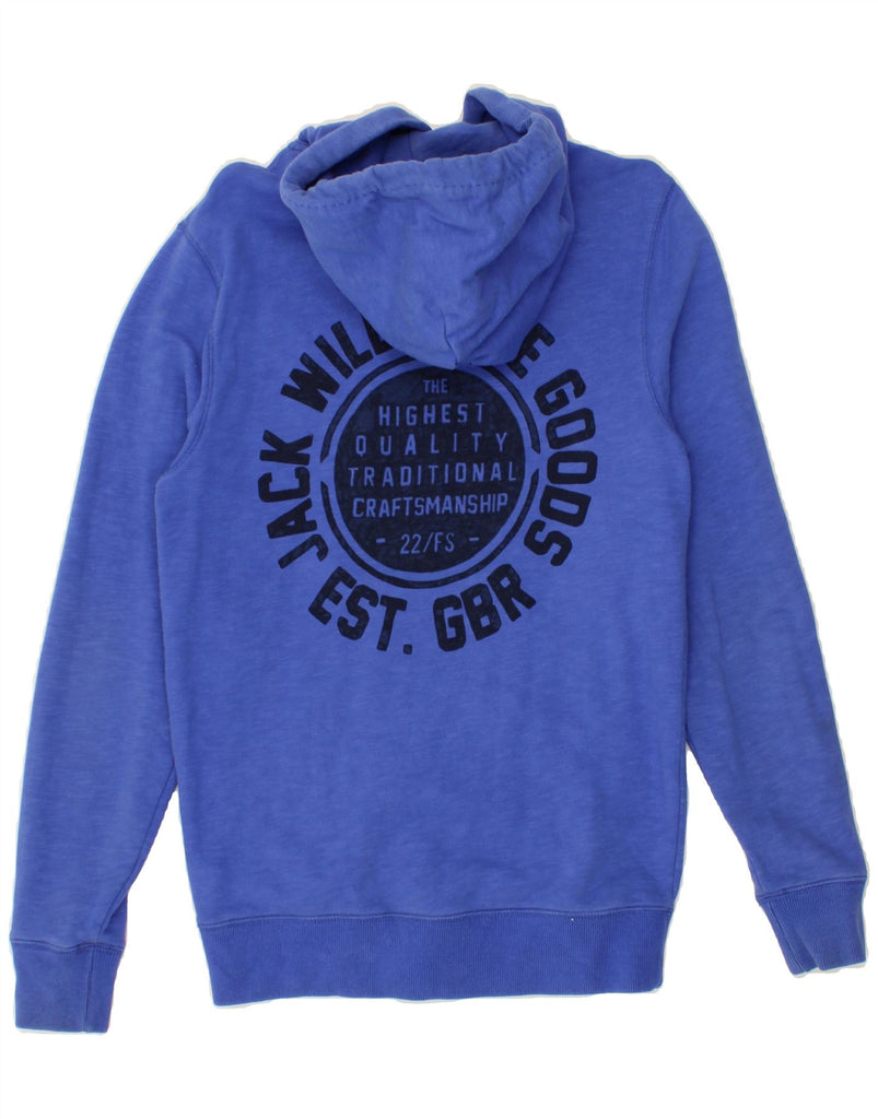 JACK WILLS Mens Graphic Zip Hoodie Sweater Small Blue Cotton | Vintage Jack Wills | Thrift | Second-Hand Jack Wills | Used Clothing | Messina Hembry 